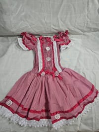 Vestido Infantil de Festa Junina Caipira – Xadrez Vermelho e Branco com Rendas e Lastex — foto 1